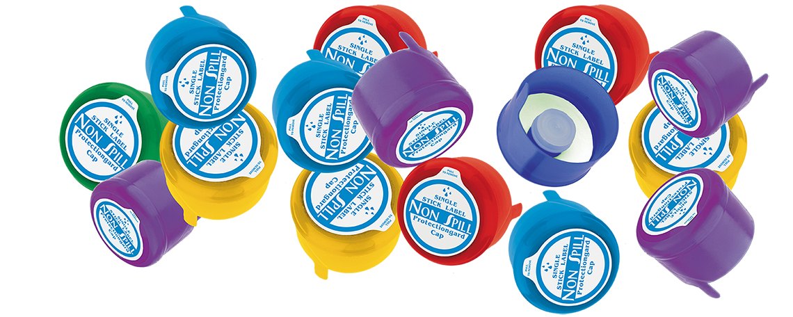 Non-spill caps with labels